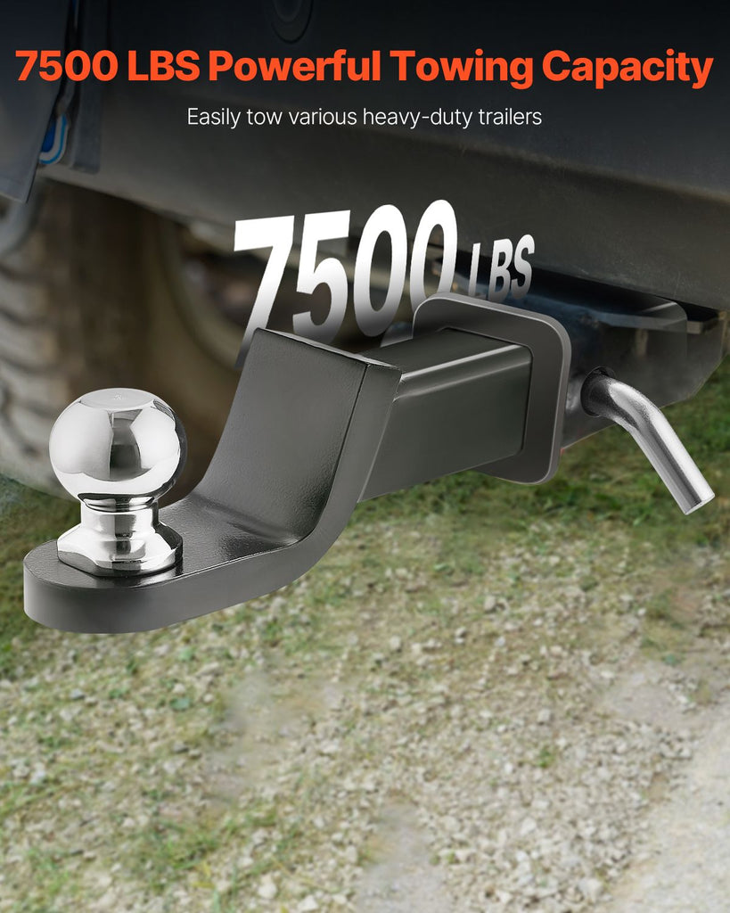 Trailer Hitch, Fits 2 Inches Receiver, Trailer Hitch Ball Mount with 2 Inches Ball and Pin, 7500 lbs Capacity Ball Hitch, 2 Inches Drop, Tow Hitch for Heavy Duty Truck with Carbon Steel, Black
