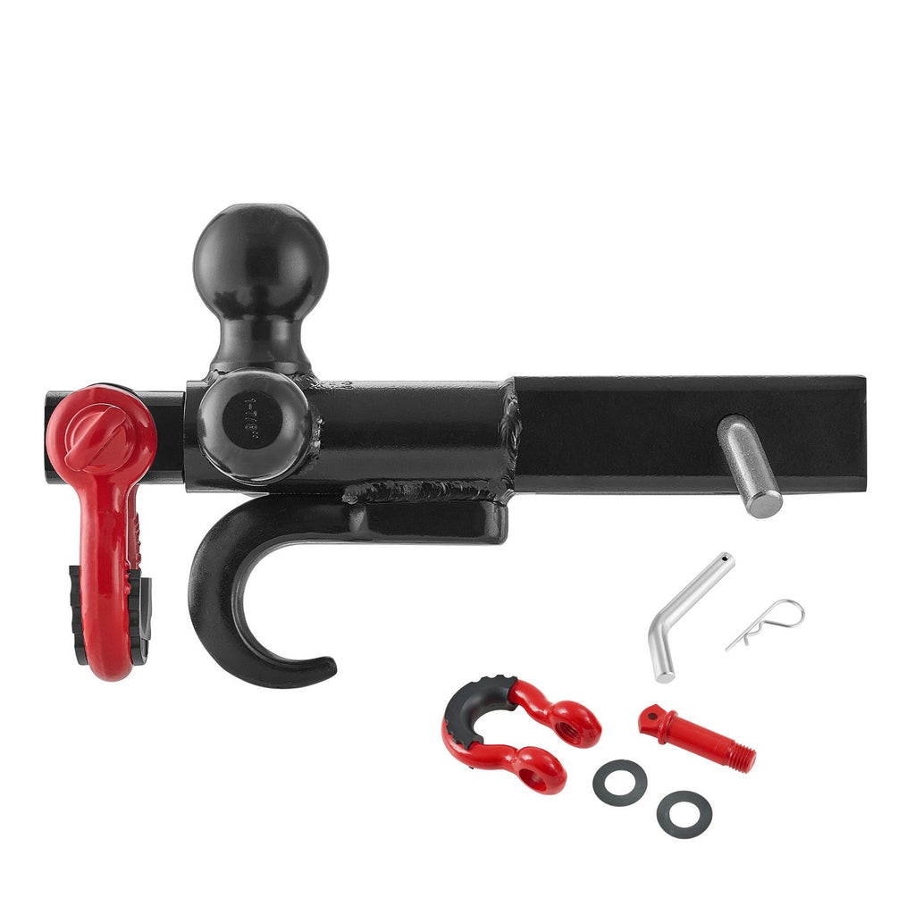 Trailer Hitch, Tri-Ball Mount with Hook & D-ring, Trailer Ball Size 1-7/8", 2" & 2-5/16", Fit 2-Inch Hitch Receiver, Max 44000 lbs Ball Hitch, Towing Hitch for RVs, SUVs, ATVs, and Trucks, Black