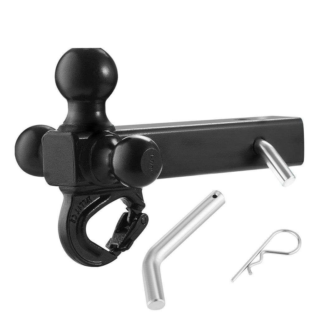 Trailer Hitch, Tri-Ball Mount with Hook & Pin, Trailer Ball Size 1-7/8", 2" and 2-5/16", Fit 2-Inch Hitch Receiver, Max 10,000 lbs Ball Hitch, Towing Hitch for RVs, SUVs, ATVs, and Trucks, Black