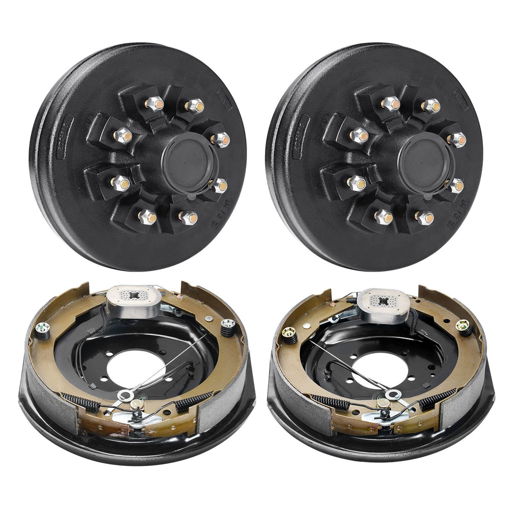 Trailer Hub Drum Kits 8 on 6.5" B.C. with 12" x 2" Electric Brakes, Self-Adjusting Trailer Brake Assembly for 7000 lbs Axle, 5-Hole Mounting, Backing Plates for Brake System Part Replacement