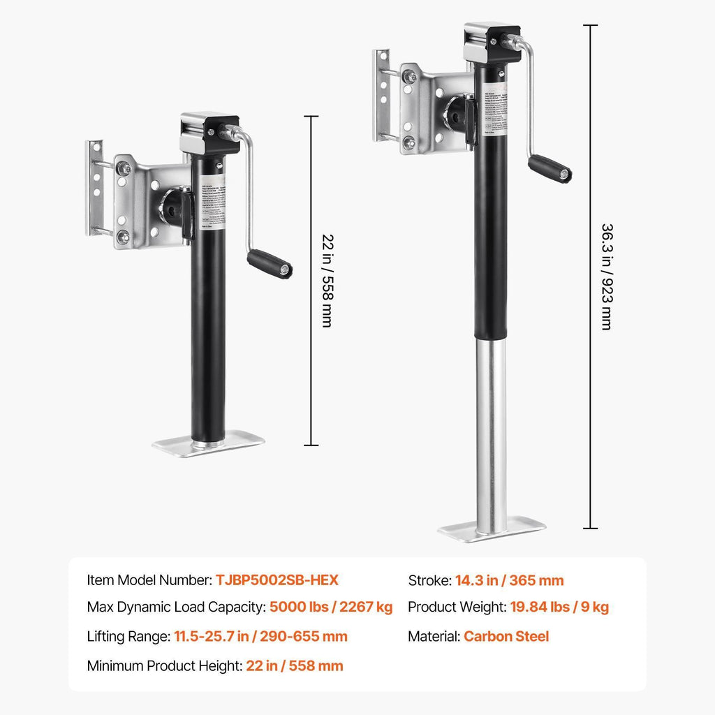 Trailer Jack, 5000 lbs Dynamic Load Capacity, Heavy Duty Swivel Bolt-on Trailer Jack, 14.3" Lift Trailer Jack Stand with Handle for RV Trailer, Horse Trailer, Utility Trailer, and Yacht Trailer