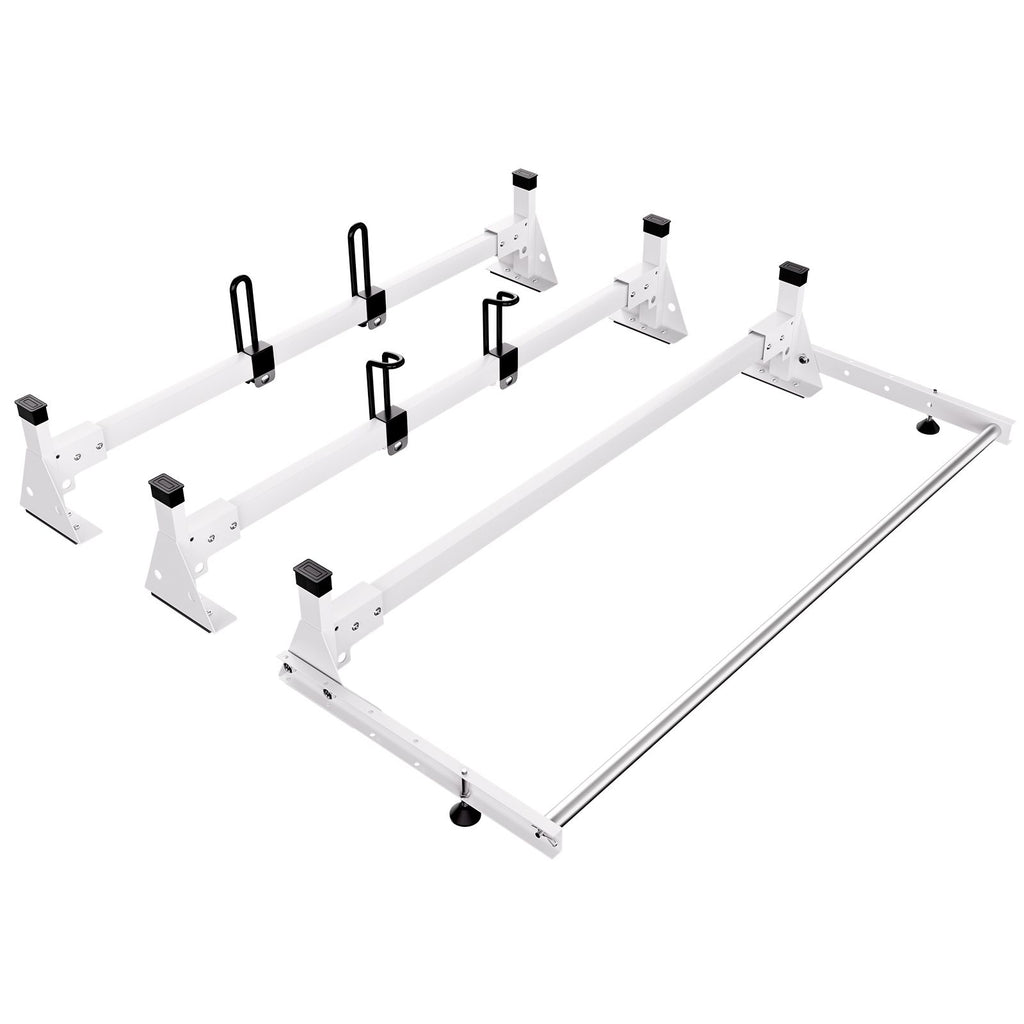 Trailer Ladder Rack, 54" 3 Crossbars Ladder Roof Rack, Heavy-duty Steel Van Roof Rack, 800 lbs Capacity Van Ladder Rack with Cargo Roller and Straps, Fit for Ford Transit 150 250 350, 2015-2022