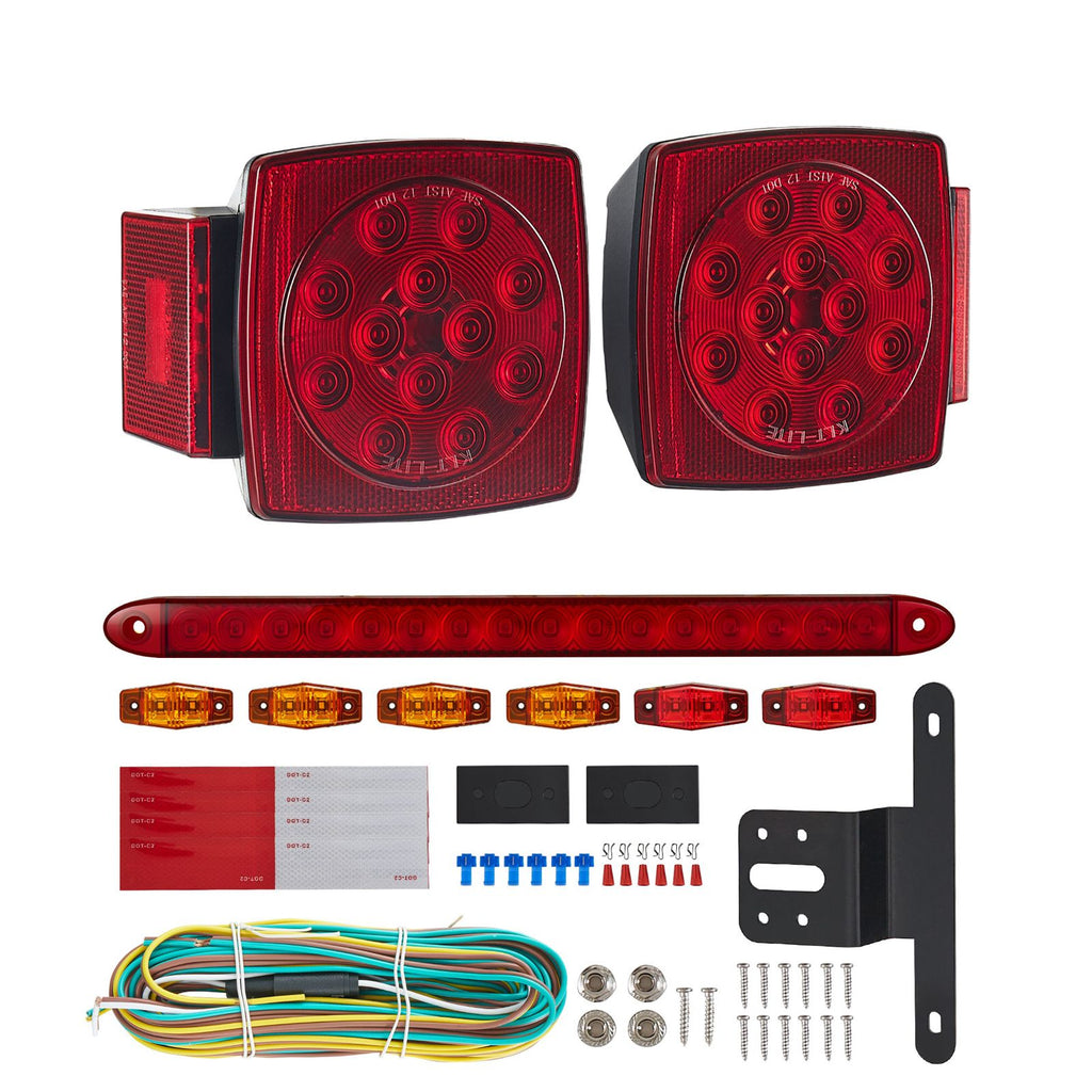 Trailer Lights, 12V LED Trailer Tail Lights Kit with Stop Brake Turn Tail License Plate Clearance Lamp, Waterproof Tow Lighting Kit with Wiring Harness for Boat Truck Camper RV Snowmobile Bus