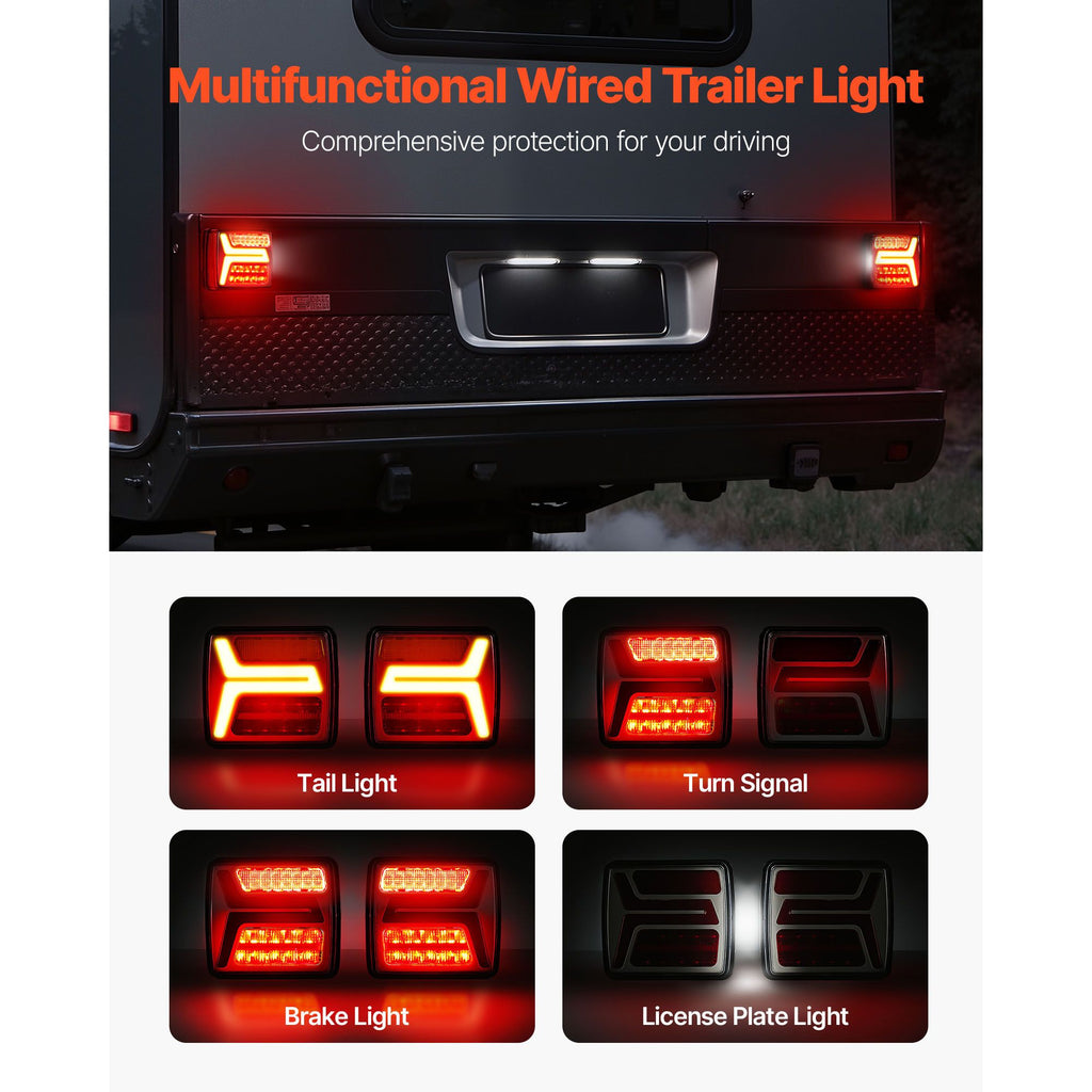 Trailer Lights, 2PCS 12V Square Magnetic LED Trailer Tail Lights Kit with Stop Brake Turn Tail License Lamp, Waterproof Tow Lighting Kit with Wiring Harness for Boat Truck Camper RV Snowmobile