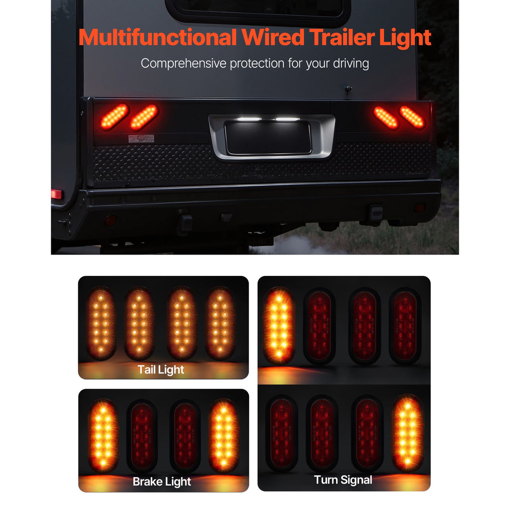 Trailer Lights, 4PCS 12V Oval LED Trailer Tail Lights Kit with Stop Brake Turn Tail Lamp, Waterproof Tow Lighting Kit for Boat Truck Camper RV Snowmobile Bus Caravan, 2 Mounting Options, Red image 2