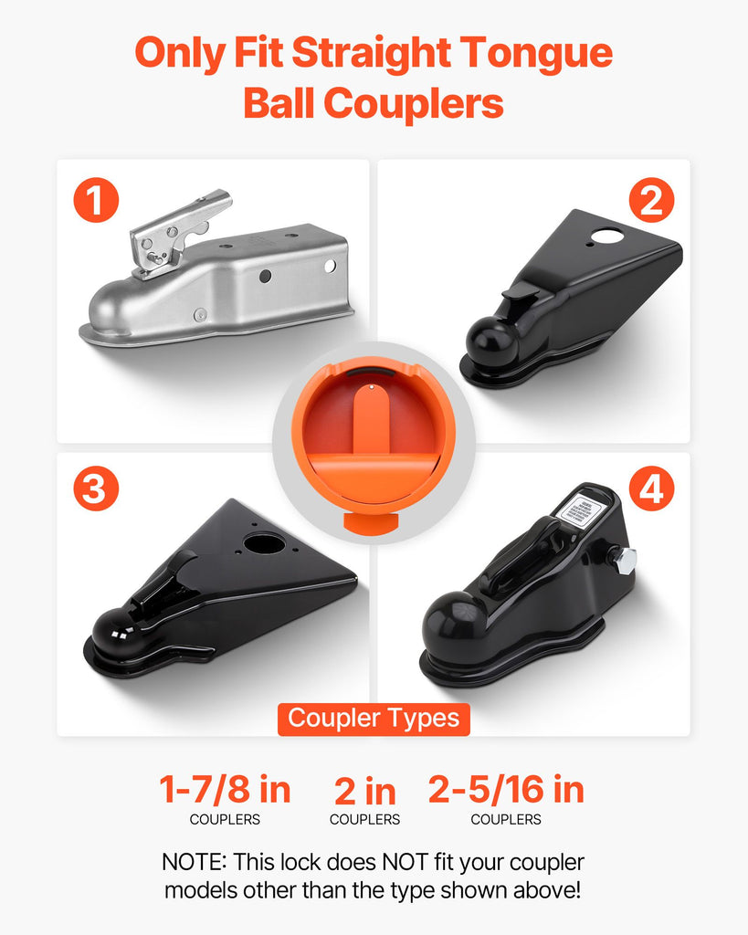 Trailer Lock, Fits 1-7/8, 2 & 2-5/16-Inch Straight Tongue Ball Couplers, Heavy Duty Hitch Lock with 4 Keys Secures Security Chains, Anti-Theft RV Trailer Locks for RV, Trailer, Boat image 2