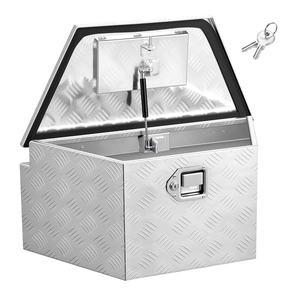 Trailer Tongue Box, 26" x 13" x 12" Aluminum Trailer Tongue Tool Box, Heavy Duty Storage Organizer with Lock and Keys, Utility Tool Chest for Pickup Truck Bed, RV, SUV, Off-Road Vehicle, Silver