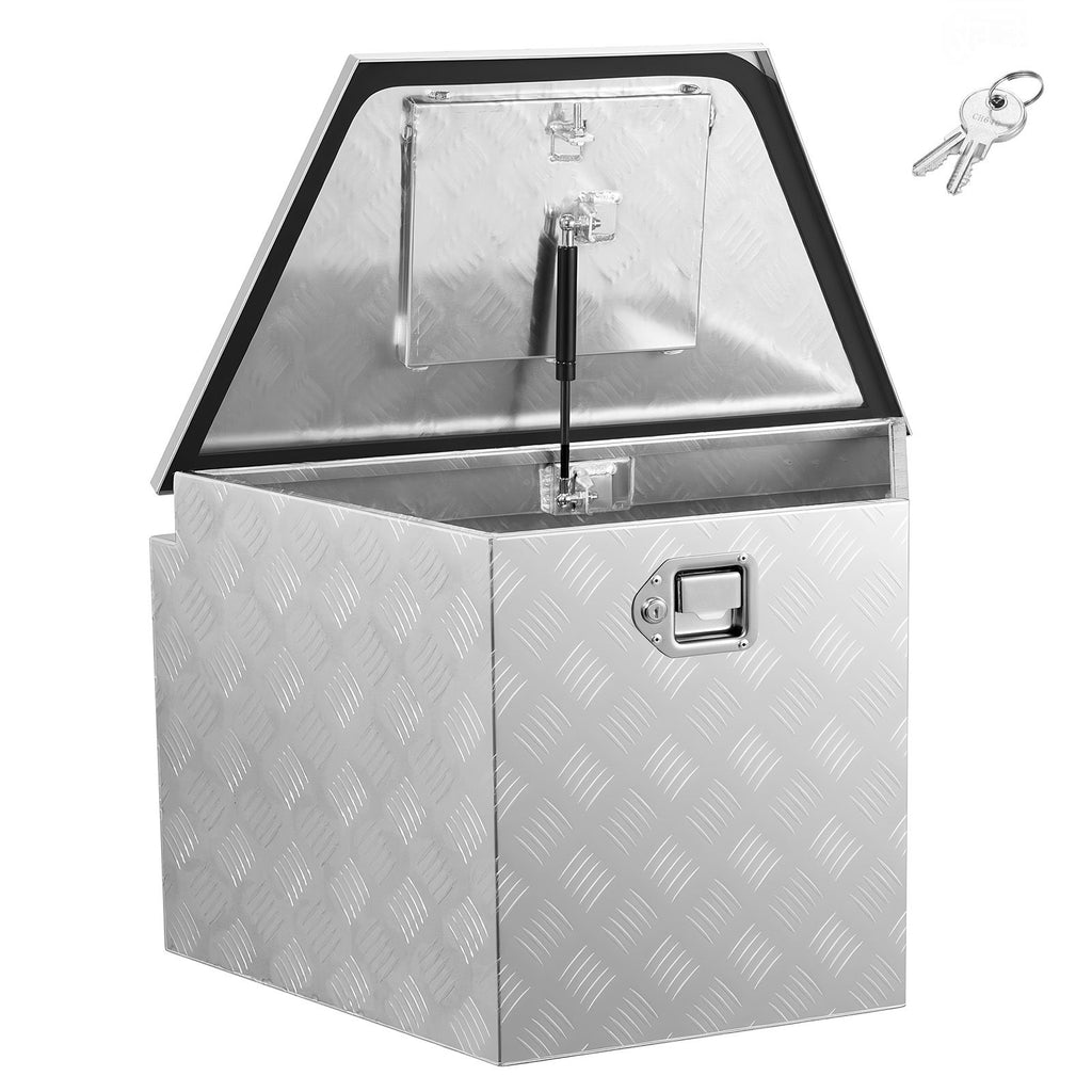 Trailer Tongue Box, 29" x 16.1" x 18" Aluminum Trailer Tongue Tool Box, Heavy Duty Storage Organizer with Lock & Keys, Utility Tool Chest for Pickup Truck Bed, RV, SUV, Off-Road Vehicle, Silver