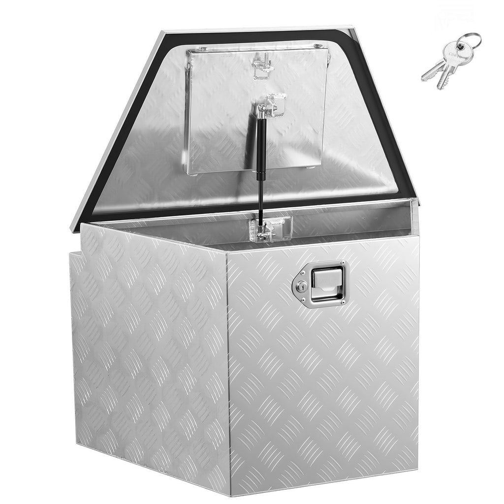 Trailer Tongue Box, 33" x 19" x 18" Aluminum Trailer Tongue Tool Box, Heavy Duty Storage Organizer with Lock and Keys, Utility Tool Chest for Pickup Truck Bed, RV, SUV, Off-Road Vehicle, Silver