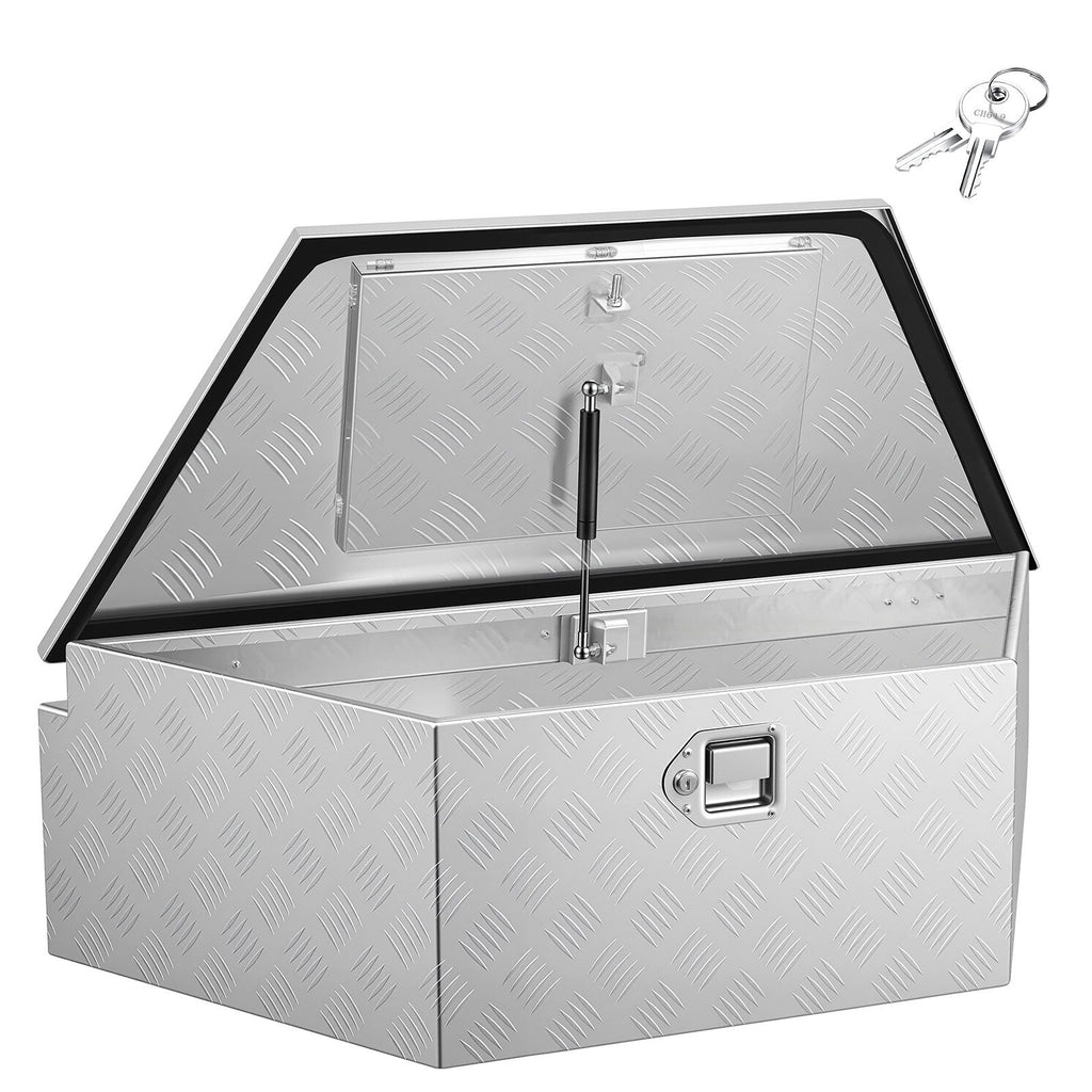 Trailer Tongue Box, 39" x 16.5" x 12" Aluminum Trailer Tongue Tool Box, Heavy Duty Storage Organizer with Lock & Keys, Utility Tool Chest for Pickup Truck Bed, RV, SUV, Off-Road Vehicle, Silver