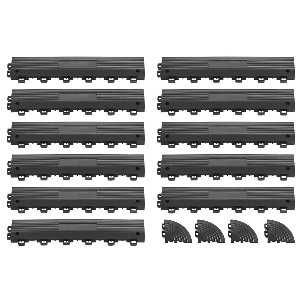 Transition Edge Kit, 11-Piece, Durable PP Interlocking Modular Garage Floor Edging, Easy Installation, Edge Protection for Wet Area Restaurant, Only Compatible with Drainage Mats, Black
