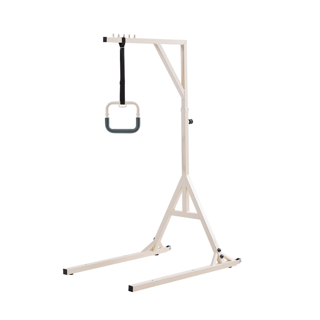 Trapeze Bar for Bed Mobility, Height-Adjustable Bed Trapeze with 2 Casters, 350LBS Weight Capacity Heavy Duty Pull Up Trapeze Bar with Floor Stand for Elderly, Disabled, Bedridden Patients