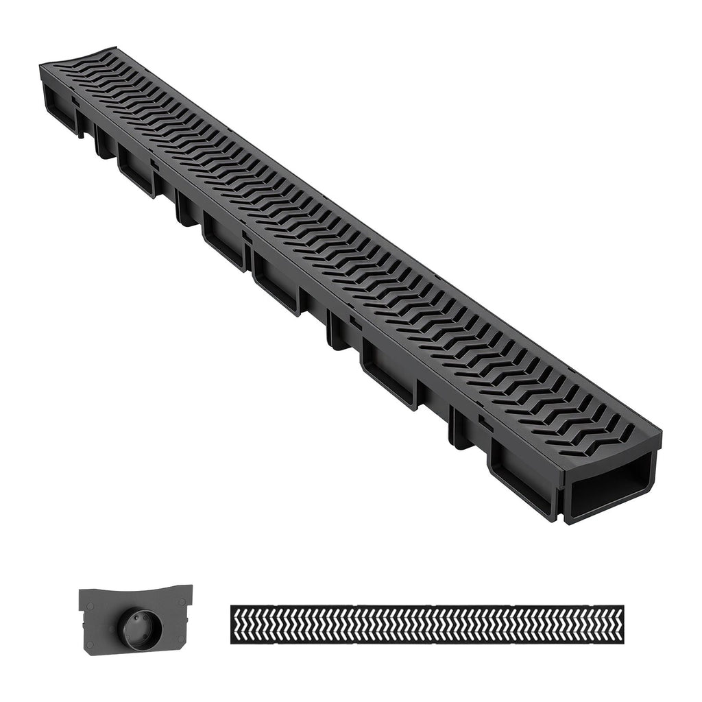 Trench Drain, 39.6 x 4.1 x 2.4 in, 5 Pack Linear Drainage Channel, HDPE Channel Drain with Grates & End Caps, Premium Outdoor Drainage System for Driveway, Patio, Pool, Garden, Yard, Black