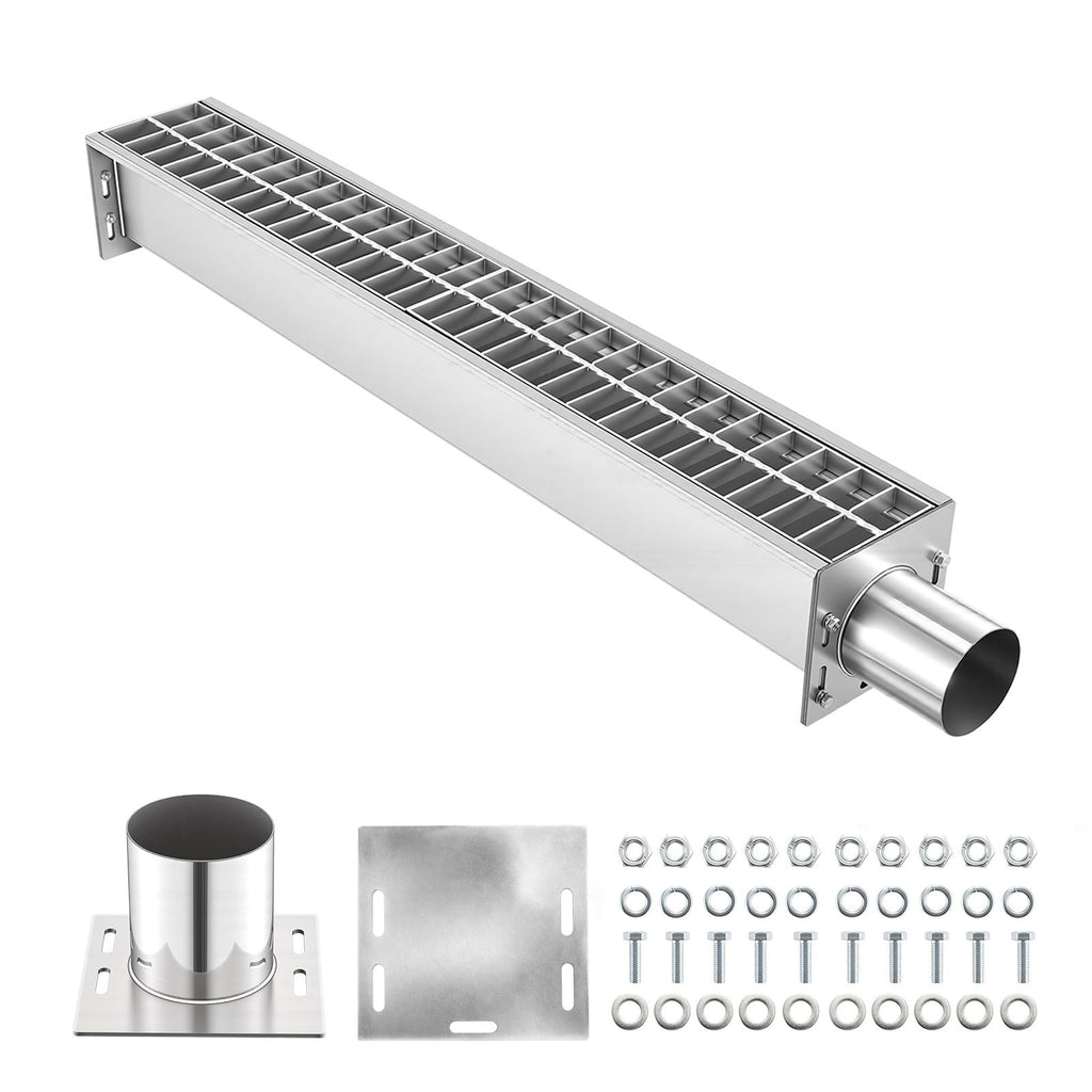 Trench Drain, 43.3 x 5.8 x 5.5 in, Linear Drainage Channel with Carbon Steel Grate, 304 Stainless Steel Channel Drain, Premium Outdoor Drainage System for Driveway, Patio, Pool, Garden, Silver