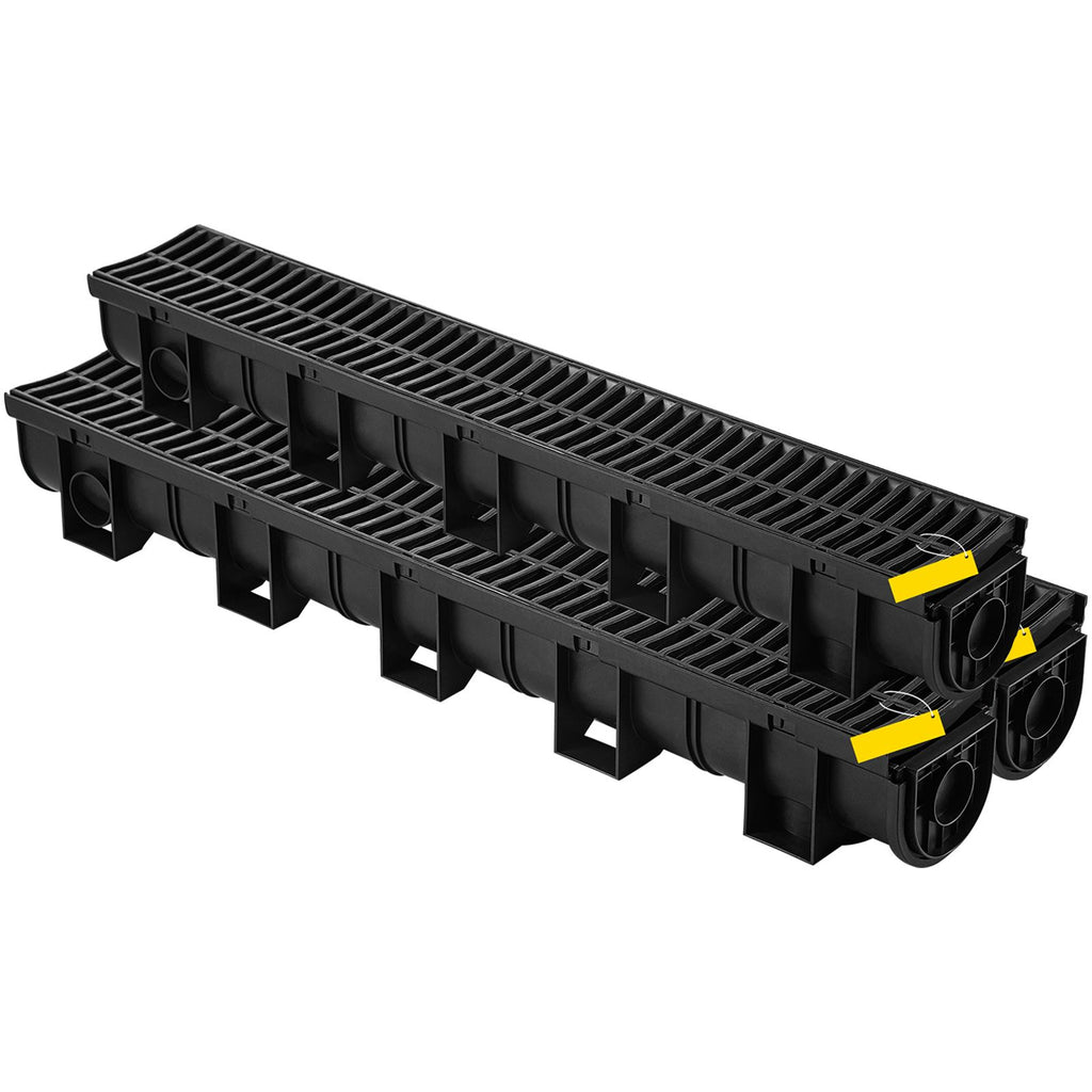 Trench Drain System,5.8x5.2x39.4-Inch HDPE Drainage Trench,Channel Drain with Plastic Grate,Black Plastic Garage Floor Drain,3x39 Trench Drain Grate,with 3 End Caps, for Garden, Driveway-3 Pack