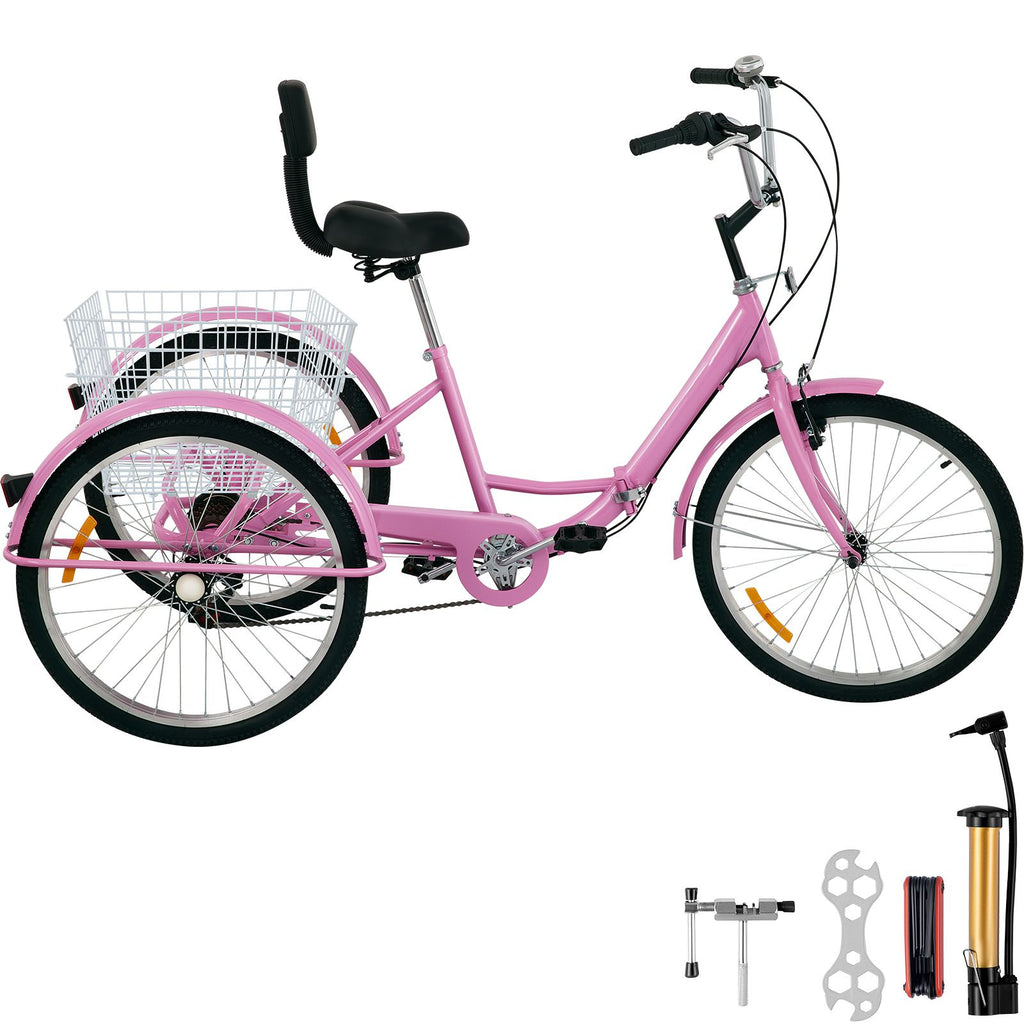 Tricycle Adult 24'' Wheels Adult Tricycle 7-Speed 3 Wheel Bikes For Adults Three Wheel Bike For Adults Adult Trike Adult Folding Tricycle Foldable Adult Tricycle 3 Wheel Bike Trike Foldable Pink