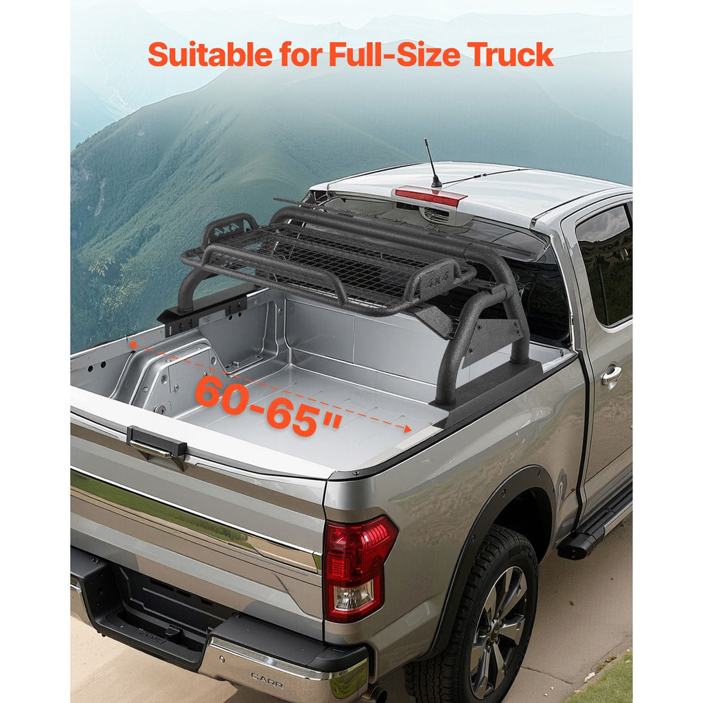Truck Bed Roll Bar, Universal Adjustable Sport Bar Chase Rack, with Luggage Rack for Full-Size Pickup, Carbon Steel Construction with Extension Light Bracket, Rust-resistant Coating image 2