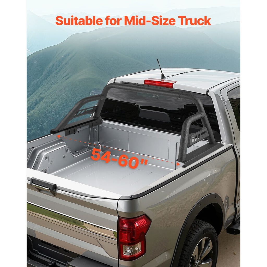 Truck Bed Roll Bar, Universal Pickup Sport Adjustable Bar Chase Rack Compatible with Mid-Size Truck, Carbon Steel Construction with Extension Light Bracket, No Rack Included image 2