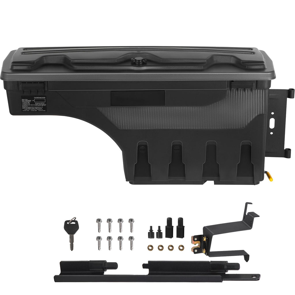 Truck Bed Storage Box, Lockable Lid, Waterproof ABS Wheel Well Tool Box 6.6 Gal/20 L, Compatible with Chevrolet Silverado 1500 GMC Sierra 1500 2019-2020, Passenger Side, Black