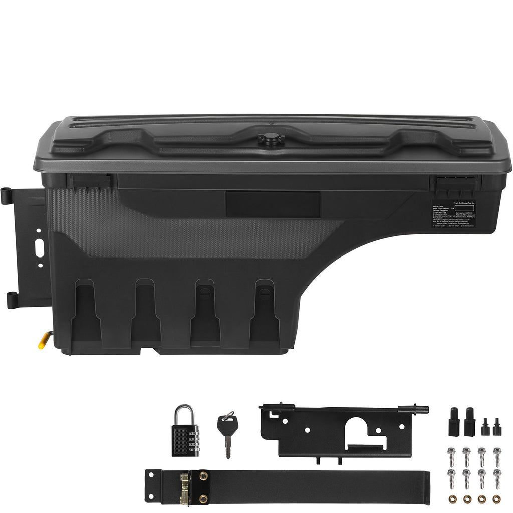 Truck Bed Storage Box, Lockable Lid, Waterproof ABS Wheel Well Tool Box 6.6 Gal/20 L with Password Padlock, Compatible with Dodge Ram 1500 2019-2021, Driver Side, Black