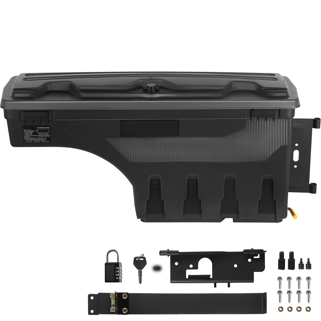 Truck Bed Storage Box, Lockable Lid, Waterproof ABS Wheel Well Tool Box 6.6 Gal/20 L with Password Padlock, Compatible with Dodge Ram 1500 2019-2021, Passenger Side, Black