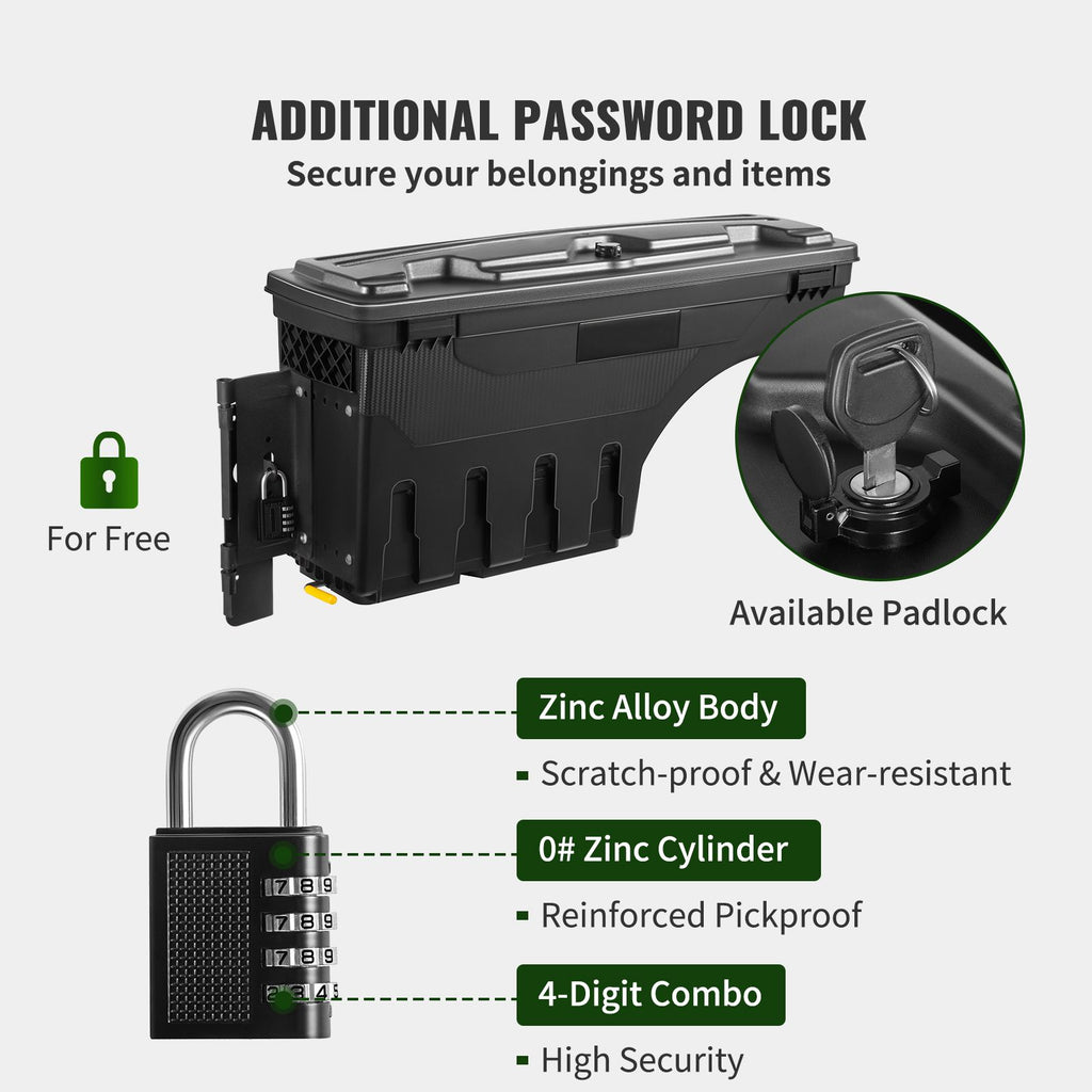 Truck Bed Storage Box, Lockable Lid, Waterproof ABS Wheel Well Tool Box 6.6 Gal/20 L with Password Padlock, Compatible with Tundra 2007-2021, Driver Side, Black image 2