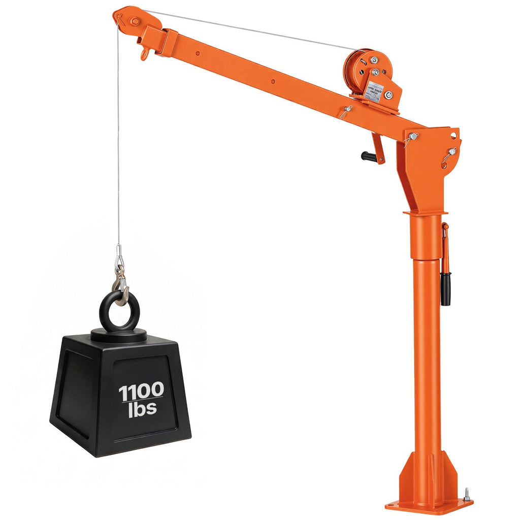 Truck Crane, 1100 lbs Manual Pickup Truck Crane with Hand Winch, 360° Rotating Telescopic Boom, Premium Galvanized Steel, Foldable Pickup Bed Jib for Machine Lumber Attic Heavy Load Lifting