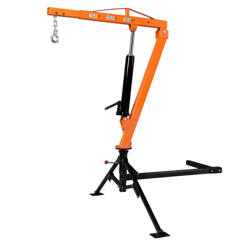 Truck Crane, 1500 lbs Pickup Hitch Crane Trailer Hitch Mounted, Manual Hydraulic with 12T Hydraulic Jack, 360° Swivel Telescopic Boom, Foldable Truck Bed Jib for Machine Lumber Equipment Lifting