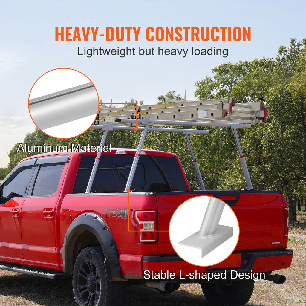 Truck Rack, 800 lbs Capacity, 19-34in Adjustable Height, Aluminum Ladder Rack for Truck with 8 Non-Drilling C-clamps, Heavy Duty Truck Bed Rack Two-Bar Set for Kayak, Surfboard, Lumber, Ladder