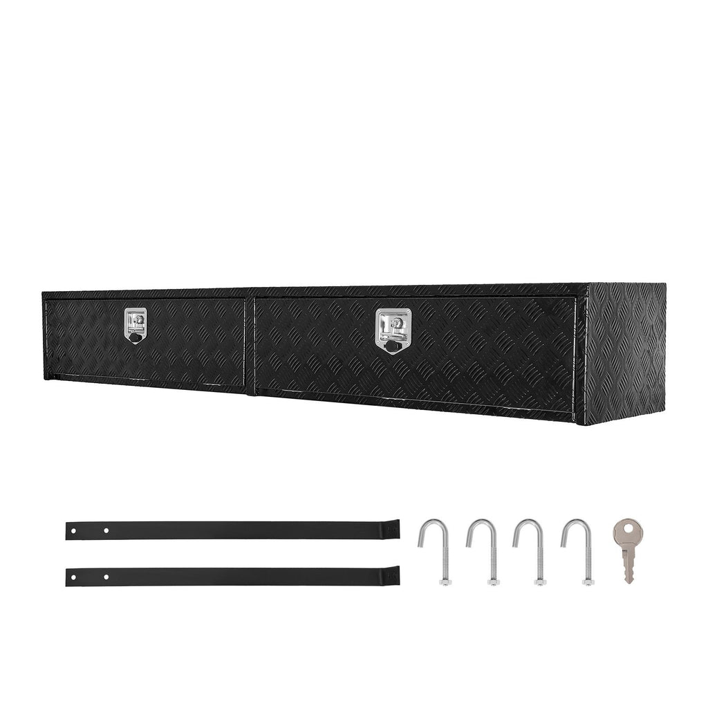 Truck Tool Box, 88 x 16 x 13 Inch, Black Aluminum Tread Topsider Toolbox with Dual Drop Doors, Heavy Duty Lockable Storage and Organization Box with Latch, Corrosion-Resistant, for Truck Bed