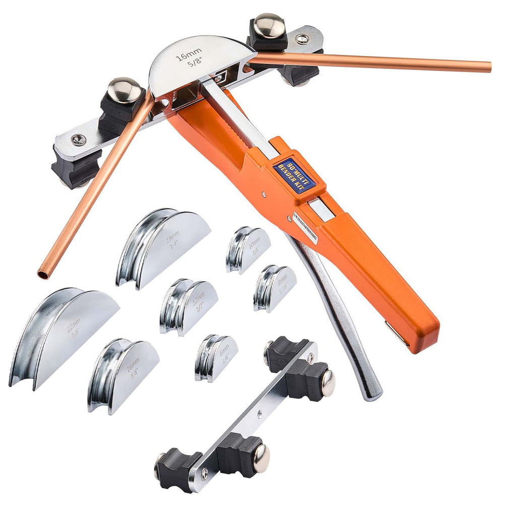 Tubing Bender Kit, 1/4 to 7/8 Inch, Compact Ratcheting Tube Pipe Bender, Ratchet Hand Bending Tool, with 7 Aluminium Alloy Dies, HVAC Tools, for Copper Aluminum HVAC Refrigeration Maintenance