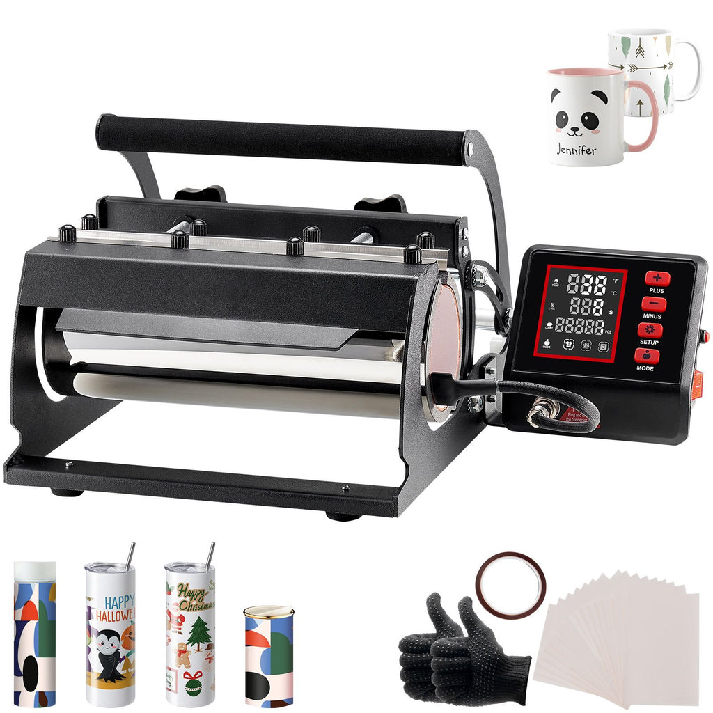 Tumbler Heat Press Machine, 11-30oz Mug Press, Heat Up Fast and Even, Tumbler Press with Sublimation Paper, Tape and Gloves, Temp and Time Setting, for Sublimation Tumblers, Cups, Mugs, Black