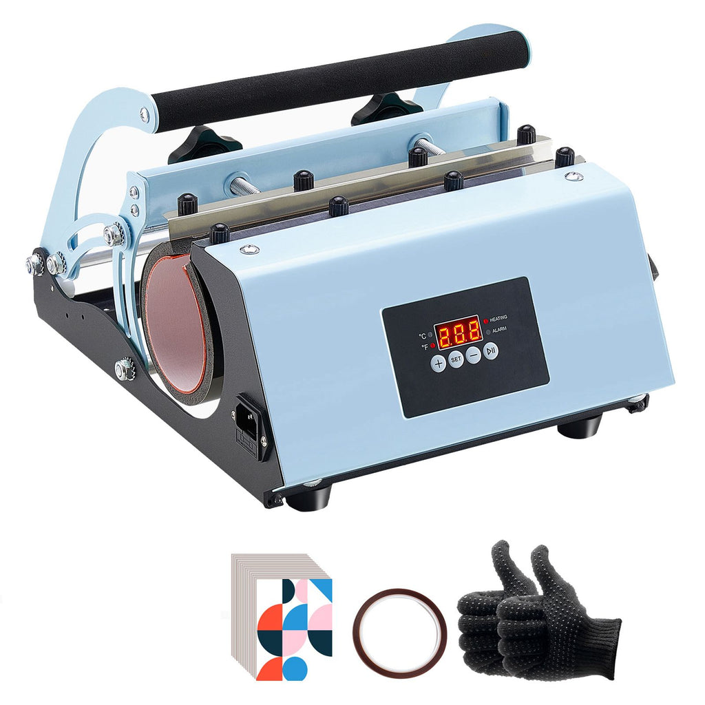 Tumbler Heat Press Machine, 11-30oz Mug Press, Heat Up Fast and Even, Tumbler Press with Sublimation Paper, Tape and Gloves, Temp and Time Setting, for Sublimation Tumblers, Cups, Mugs, Blue