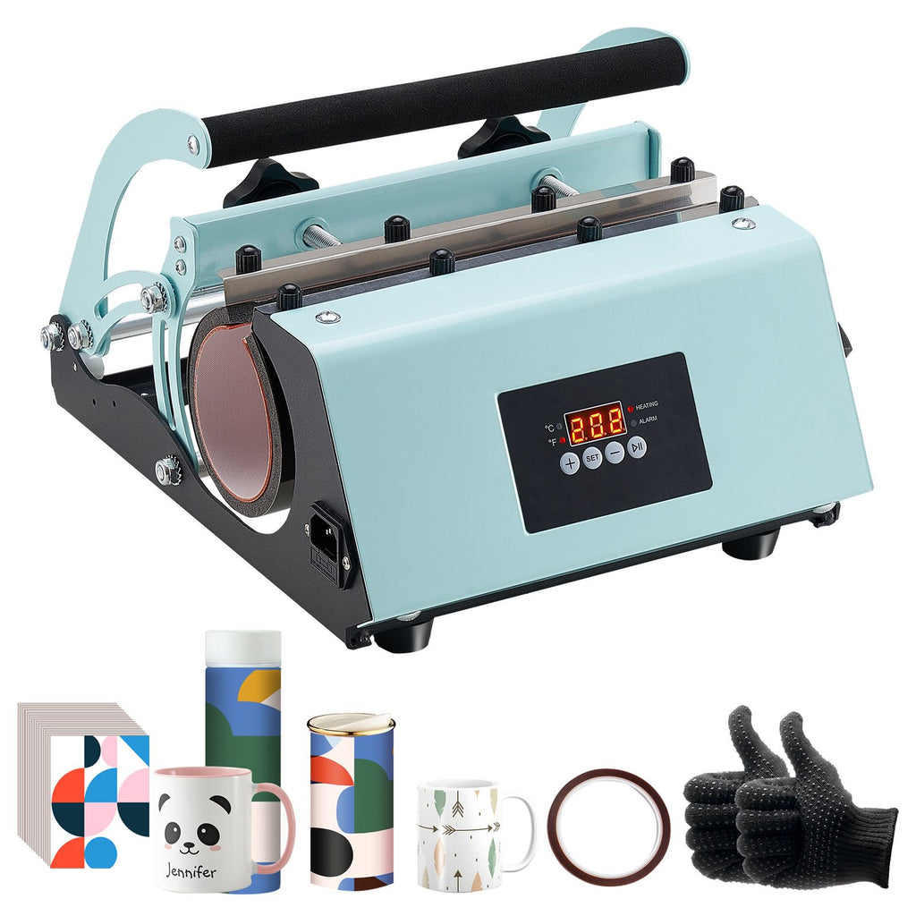 Tumbler Heat Press Machine, 11-30oz Mug Press, Heat Up Fast and Even, Tumbler Press with Sublimation Paper, Tape and Gloves, Temp and Time Setting, for Sublimation Tumblers, Cups, Mugs, Green
