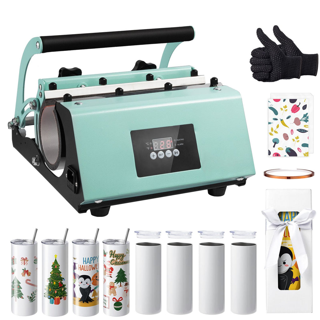 Tumbler Heat Press Machine and Sublimation Tumblers, Tumbler Press Set with 8pcs 20OZ Blank Tumblers, Mug Press Cup Press for 11-30oz Tumblers Mug, with Heat Transfer Paper, Gloves, Tape