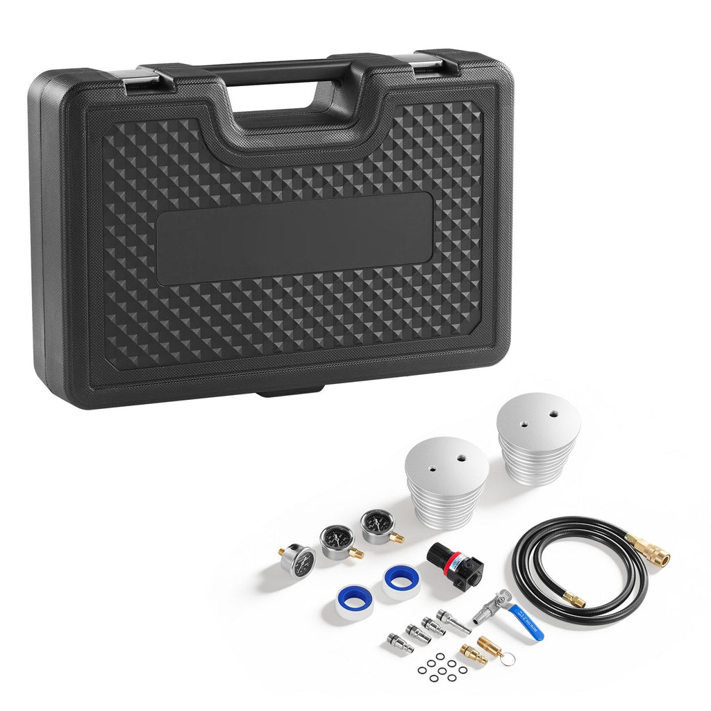 Turbo Boost Leak Tester Kit, Compatible with 3"/3.5"/4" Pipe, 0-150 PSI Valve Gauge & 0-60 PSI Adapter Gauge, Turbo System Leakage Tester Set with 4 Pairs of Air Fittings for Diesel Trucks, SUVs