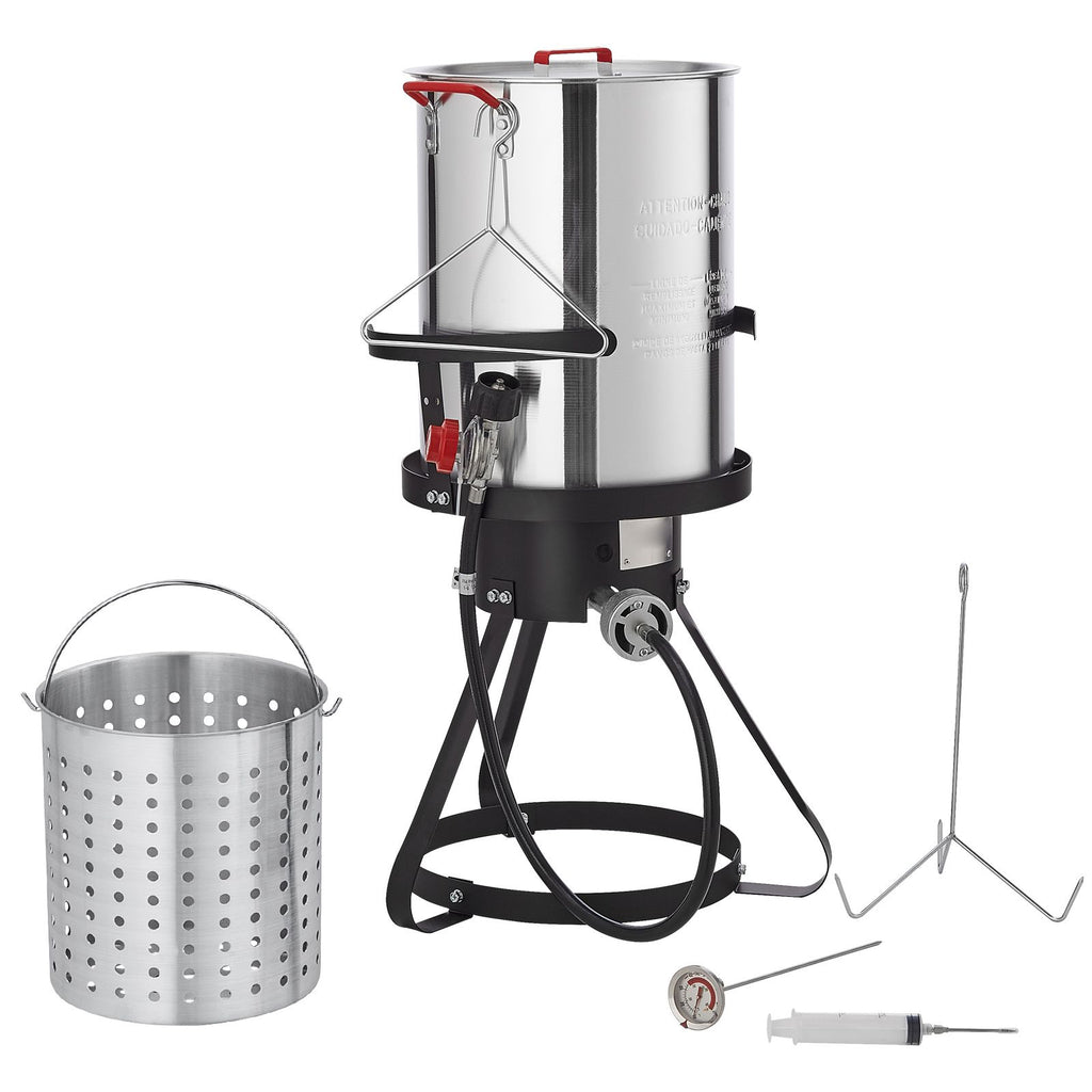 Turkey Deep Fryer, 30-qt Turkey Fryer Boiler Steamer Cooker Set, Outdoor Aluminum Seafood Frying Pot, 54,000 BTU Burner Propane Gas Boiler, Includes Basket, Perforated Poultry Rack, Thermometer