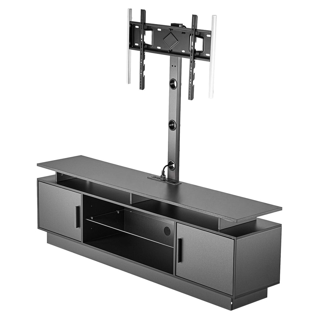 TV Stand with Mount, 59.1 Inch, Swivel TV Stand Console with Power Outlet, for 32-75 Inch TVs, Height Adjustable Modern Entertainment Center with Storage & LED Lights, for Living Room, Black