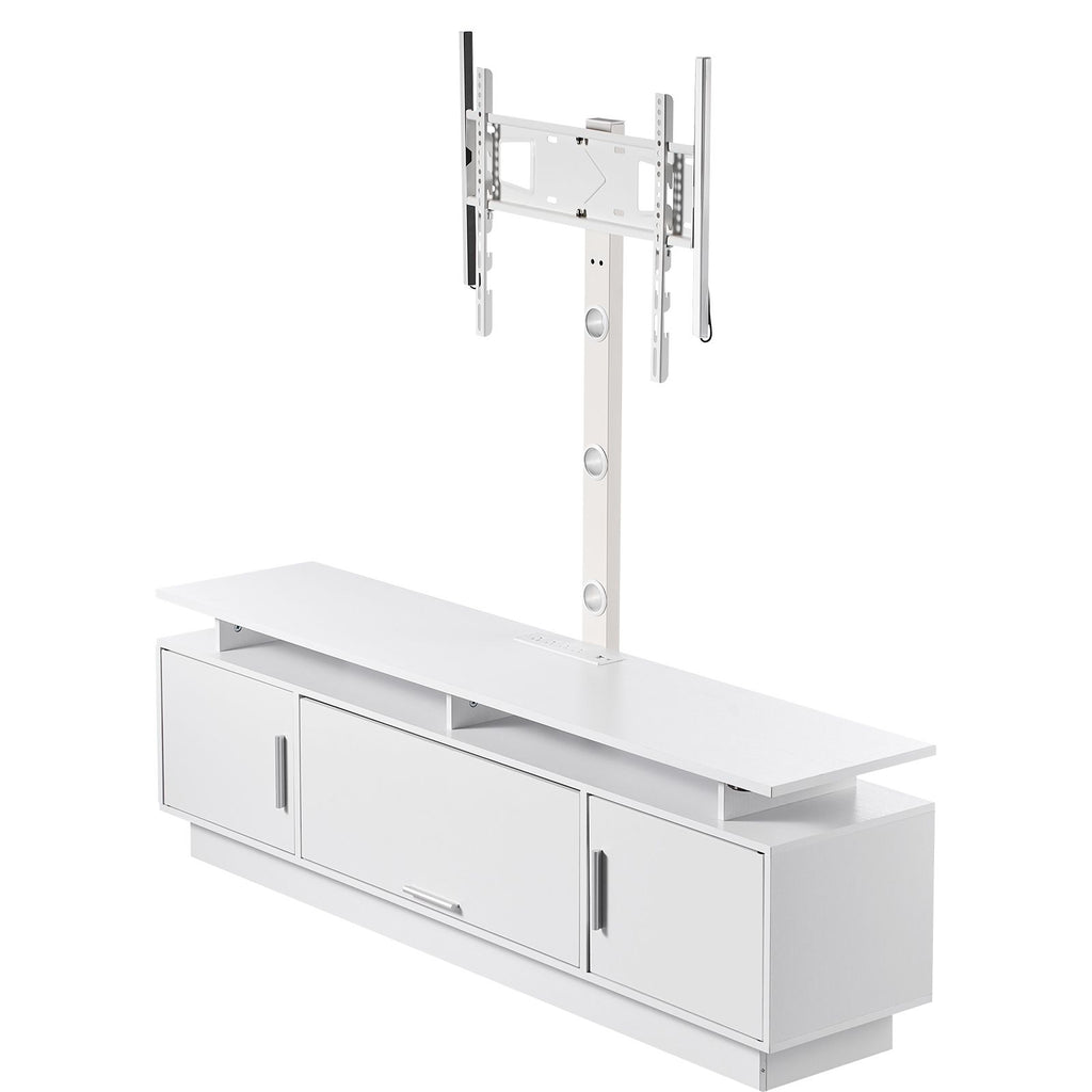 TV Stand with Mount, 59.1 Inch, Swivel TV Stand Console with Power Outlet, for 32-75 Inch TVs, Height Adjustable Modern Entertainment Center with Storage & LED Lights, for Living Room, White