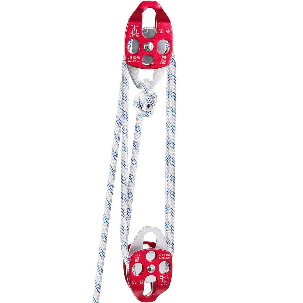 Twin Sheave Block and Tackle 0.43-0.5Inch 100-200Ft Twin Sheave Block with Braid Rope 30-35KN 6600-7705LBS Double Pulley Rigging (1/2" x 200')