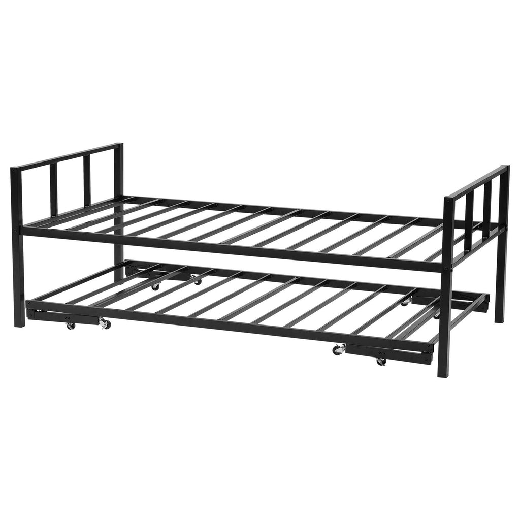 Twin Size Daybed Frame, Day Bed with Trundle, Heavy Duty Metal Platform Bed Frame, Twin Daybed with Metal Slats Support for Living Room, Bedroom, Guest Room, Easy Assembly, Black