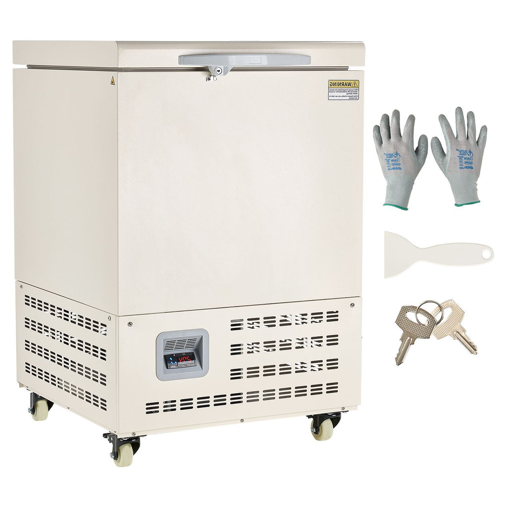 Ultra Low Temperature Freezer, 58 L, -40 to -123 F Adjustable Temp Range, with Rollers and Digital Display, 304 Stainless Steel Liner, Low Temperature Lab Freezer for Laboratory Samples Storage