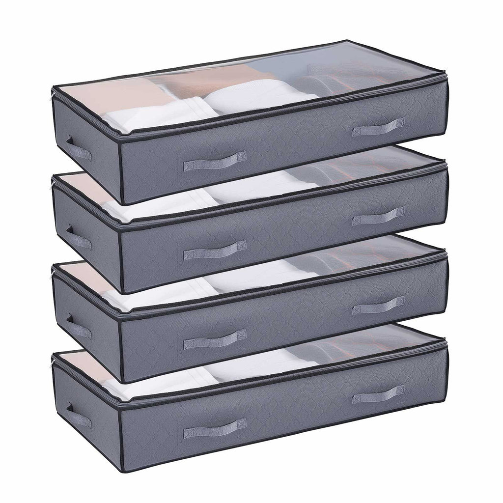Under Bed Storage with Clear Lids, 39.2 x 19.7 x 7.1 Inch, 90L Large Underbed Clothes Storage Containers, Low Profile Under Bed Drawer Shoe Organizer Bins Box for Blanket Shoe Bedroom, 4 Pack