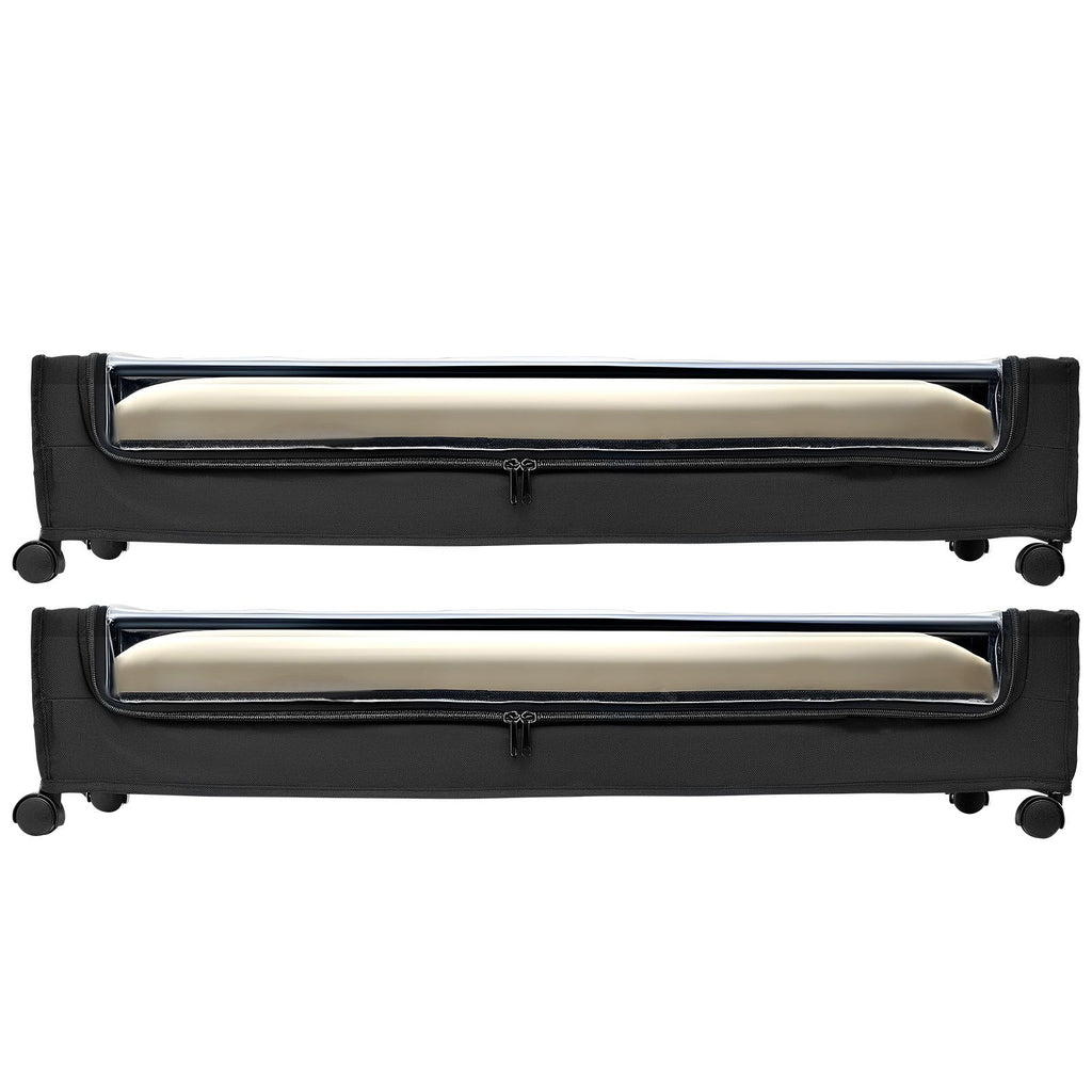 Under Bed Storage with Wheels, 30.3 x 18.5 x 6.8 inch, Underbed Containers with Clear Lid, Underbed Shoe Organizer, Rolling Under the Bed Storage Bins for Clothes Shoes Blankets Bedroom, 2 Pack
