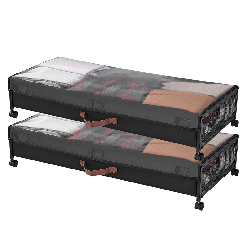 Under Bed Storage with Wheels, 36.0 x 18.1 x 7.3 inch, Underbed Containers with Clear Lid, Underbed Shoe Organizer, Rolling Under the Bed Storage Bins for Clothes Shoes Blankets Bedroom, 2 Pack