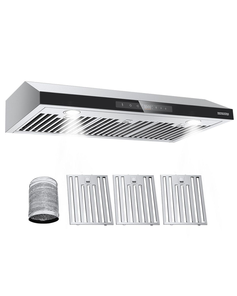 Under Cabinet Range Hood, 36 Inch Kitchen Vent Hood, 900CFM Dual Motors Stainless Steel Stove Hood, with Gesture & Touch Control, LED Light, and 4-Speed Exhaust Fan