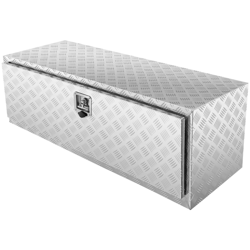 Underbody Truck Box, 48"×24"×24" Pickup Storage Box, Heavy Duty Aluminum Diamond Plate Tool Box with Lock and Keys, Waterproof Trailer Storage Box with T-Handle Latch for Truck, Van, Trailer