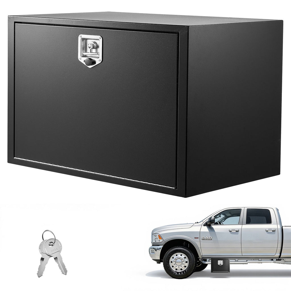 Underbody Truck Tool Box, 36 x 24 x 24 Inch Heavy Duty Steel Trailer Storage Box with Lock & Keys, Waterproof Trailer Storage Organizer Under Body Chest with T-Handle for Truck, Van, SUV, Black