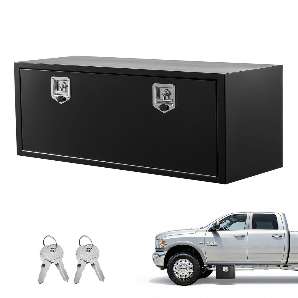 Underbody Truck Tool Box, 48 x 18 x 18 Inch Heavy Duty Steel Trailer Storage Box with Lock & Keys, Waterproof Trailer Storage Organizer Under Body Chest with T-Handle for Truck, Van, SUV, Black