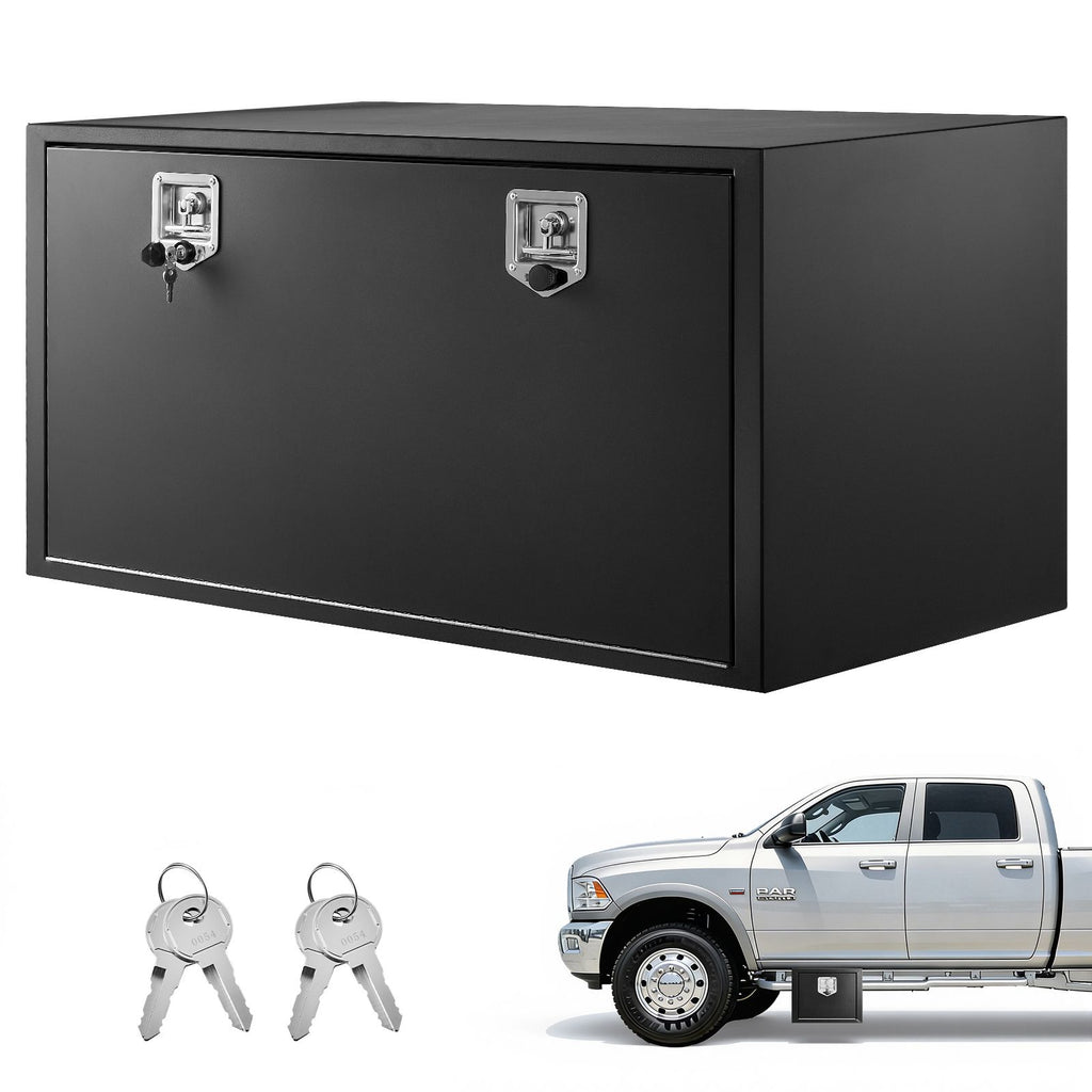 Underbody Truck Tool Box, 48 x 24 x 24 Inch Heavy Duty Steel Trailer Storage Box with Lock & Keys, Waterproof Trailer Storage Organizer Under Body Chest with T-Handle for Truck, Van, SUV, Black